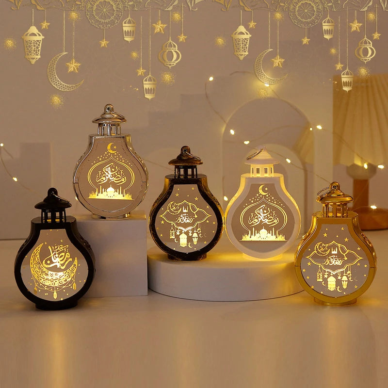 فانوس رمضان LED صغير وهلال بشمعة | زينة سفرة الإفطار والرفوف