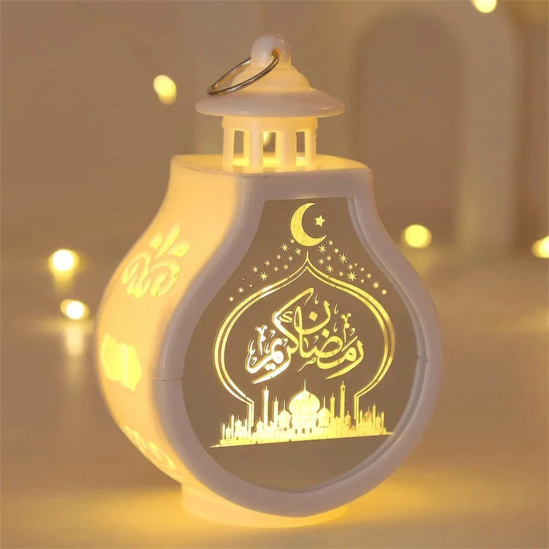 فانوس رمضان LED صغير وهلال بشمعة | زينة سفرة الإفطار والرفوف