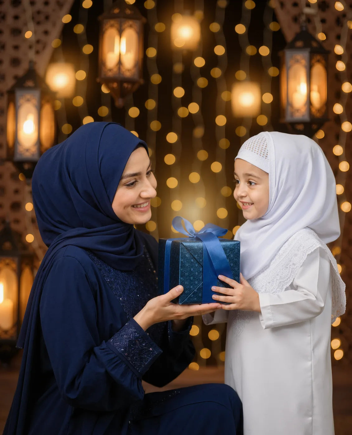 أم تقدّم هدية مغلّفة لابنتها في أجواء رمضانية